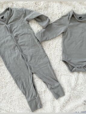 Monica + Andy Gray Long-Sleeve Bodysuit and On The Go One-piece Set 3-6m Organic